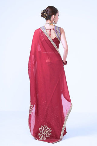 Cherry Chamak Saree from back