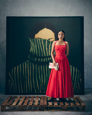 Akari Red Chic Midi Maxi Dress for party soiree women wear resort outfit designed by Ease 