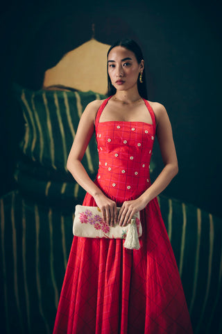 Akari Red Chic Midi Maxi Dress for party soiree women wear resort outfit designed by Ease 