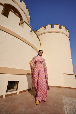 PINK BLUE GEOMETRIC PRINT PALAZZO WITH TOP AND JACKET
Stylish contemporary ensemble featuring a geometric print palazzo set paired with a matching blouse and jacket in vibrant pink and blue tones, perfect for a bold fusion festive look. Designed by Ease