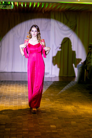 Runway ready with Flower Embroidered Short Jacket With Jumpsuit. Designed by Ease. Australian Fashion Grandeur runway.