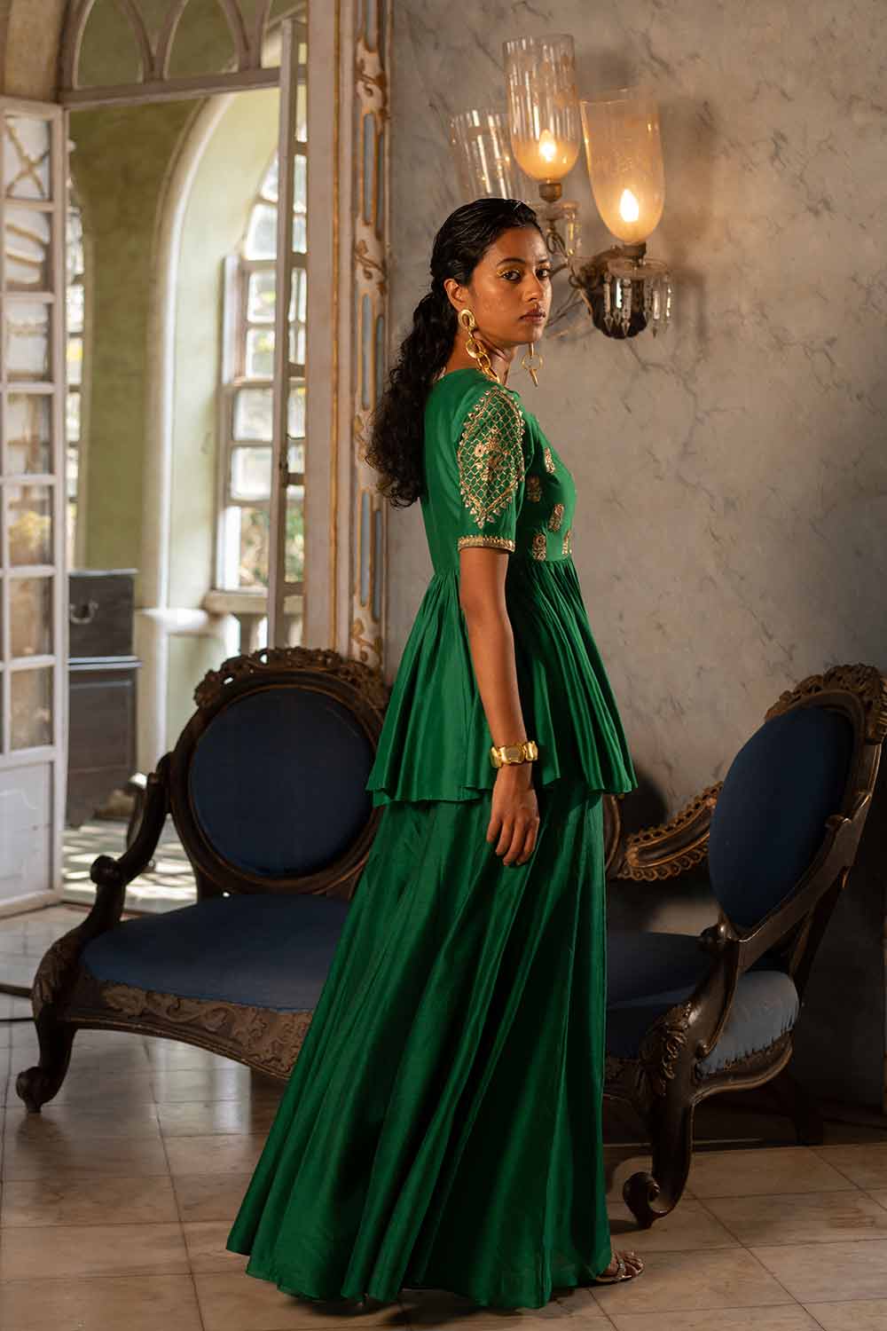 Roohi Emerald Green Peplum Set With Palazzo Leela Lane Roohi Emerald Green Peplum Set With Palazzo Leela Lane