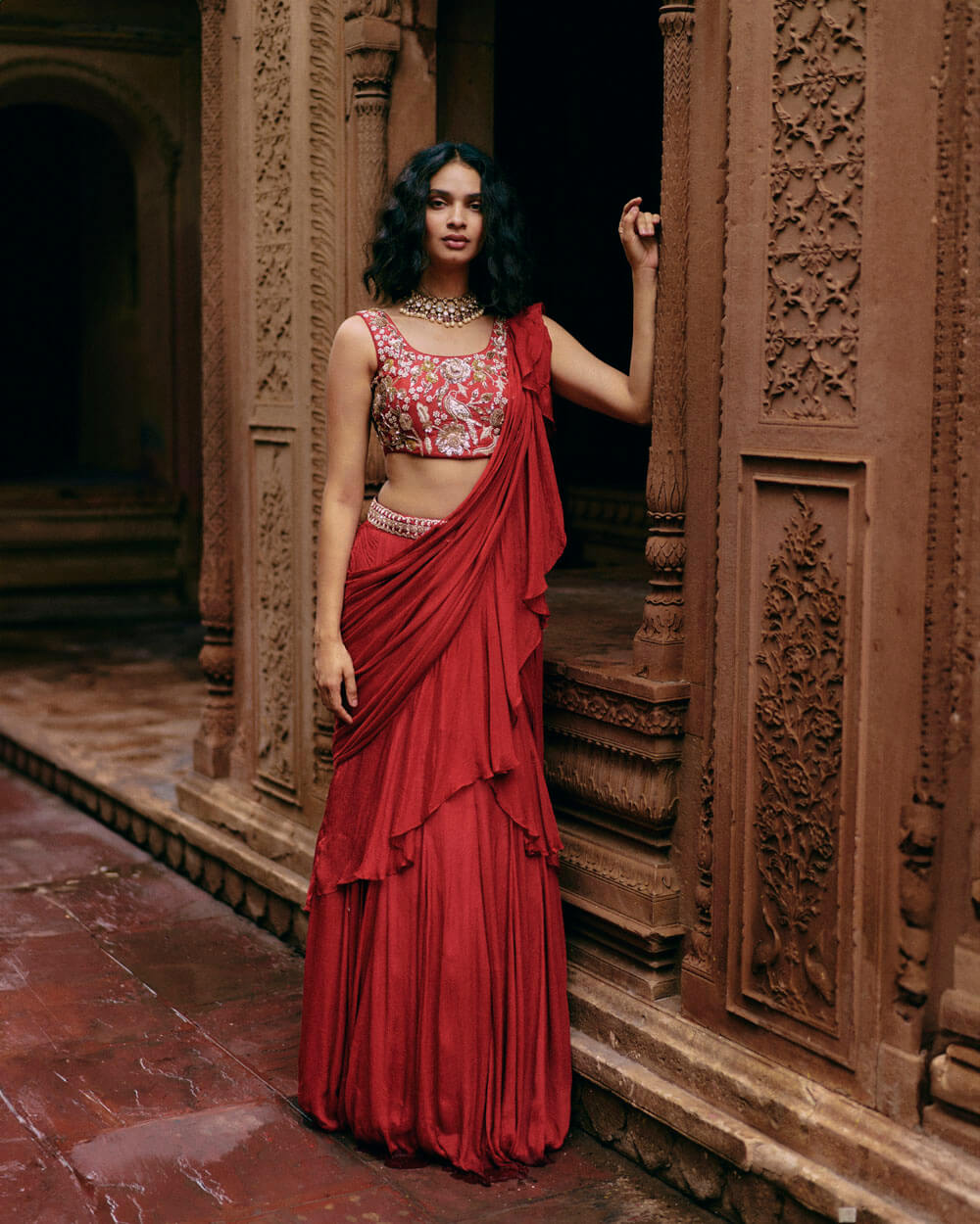 Paulmi and Harsh Isla Red Roop Saree Set – Leela Lane