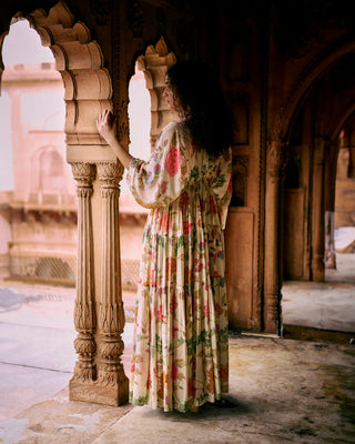 Ivory Kaftan P&H floral print look from the back