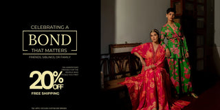 A promotional banner for Bond by Bond, featuring two women modeling traditional Indian ethnic wear. The woman in the foreground wears a vibrant pink and gold floral embroidered kurta, while the woman behind her wears a green co-ord set with pink floral Kaftan patterns.