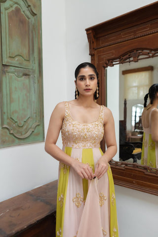 An indian designer anarkali attire in ombre colours is perfect ethnic women dress for Diwali party, Sundowner Diwali nights, wedding ceremonies etc.