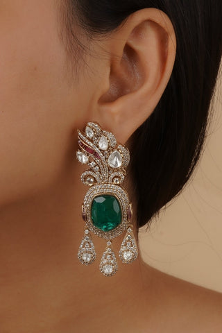 Statement green contemporary earrings, set with modern aesthetic and matching earrings, ideal for casual, party, and fusion outfits. Designed by Mortantra.