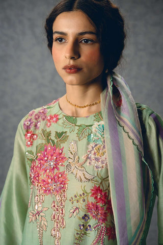 Close-up detail of the Shiro Kurta Set highlighting the intricate blue floral print, soft cotton flex texture and premium craftsmanship.
