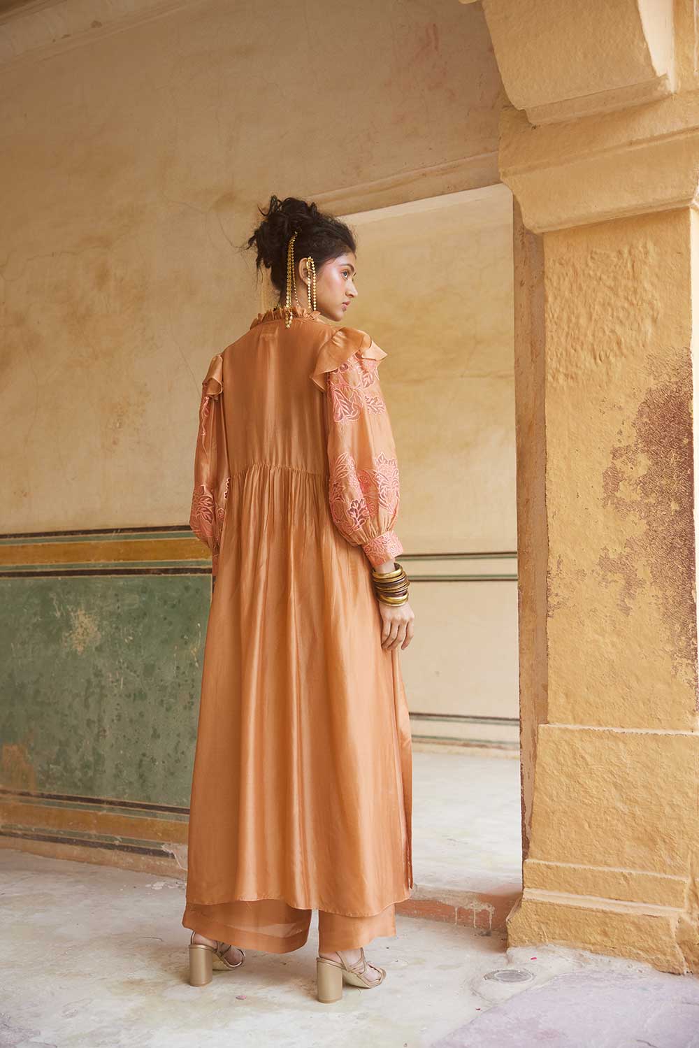 Dress Womens Designer Summer Jackets Peach Orange Straight Fit