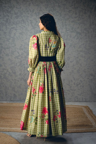 Back look of anna dress crafted in a stylish printed maxi silhouette for women, ideal for destination weddings, holiday wear, cocktail events, and sophisticated occasion dressing.