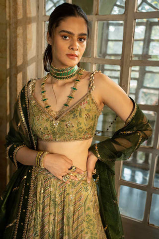 Polvina Sage Green Tropical Lehenga Set Leela Lane Polvina Sage Green Tropical Lehenga Set Leela Lane