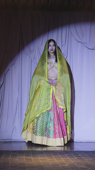 Ode of Rajasthan Bhakthi Multi Shade Shaadi Lehenga Set Designed by Paulmi and Harsh for Wedding Guests, Bride Sangeet, Bride's Maid, Bride's Sister, Groom's Sister and all women out there.