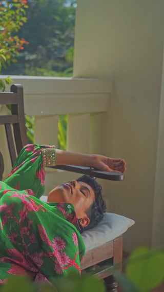 Indo Western elegant Green blooming floral print co-ord set in crepe fabric. A perfect women clothing for evening outings, a beach wear, party, summer wear, dinner date, casual parties, fancy brunch date, everyday wear. Designed by Paulmi and Harsh.