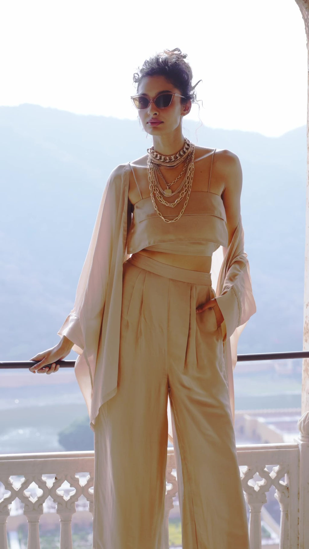 Resort Look Vacation style comfortable co-ord-set, featuring a relaxed fit and a stylish Jacket in high-quality fabric. A perfect dress for lounging by the pool or dining out. A beautiful design made by Paulmi and Harsh.