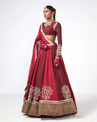 Model showing the flowing drape skirt of the Deewani Lehenga, styled for wedding guest, festive, and reception occasions.