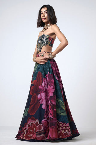 Designer Dilbar Lehenga Set crafted with luxurious organza and crepe fabric showcasing handcrafted embroidery and modern wedding, parties and festive styling.