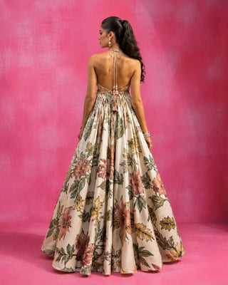 Back look of the Ivory Bagh Bahar Set with floral print crafted for bridal and festive occasions.