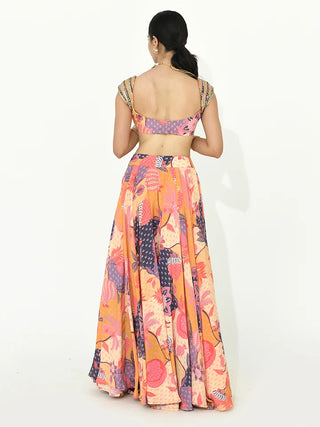 Raga Lehenga Set model showing from the back wearing.