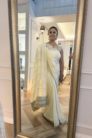 Chandini Ivory Saree Set designed by Rishi and Vibhuti