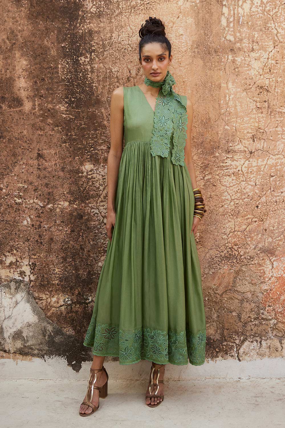 Resort Look Silk Maxi Dress With Scarf For Women Leela Lane Resort Look Silk Maxi Dress With Scarf For Women Leela Lane