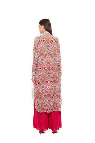 Back look of embellished grey paisley printed shirt dress with subtle detailing and a tailored fit, suitable for smart casual wear, office styling, or festive day events.