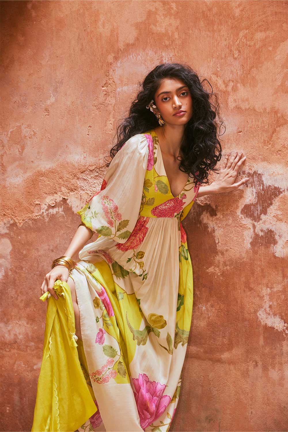 Marigold Lime Yellow Floral Drop Waist Maxi Dress Leela Lane Marigold Lime Yellow Floral Drop Waist Maxi Dress Leela Lane